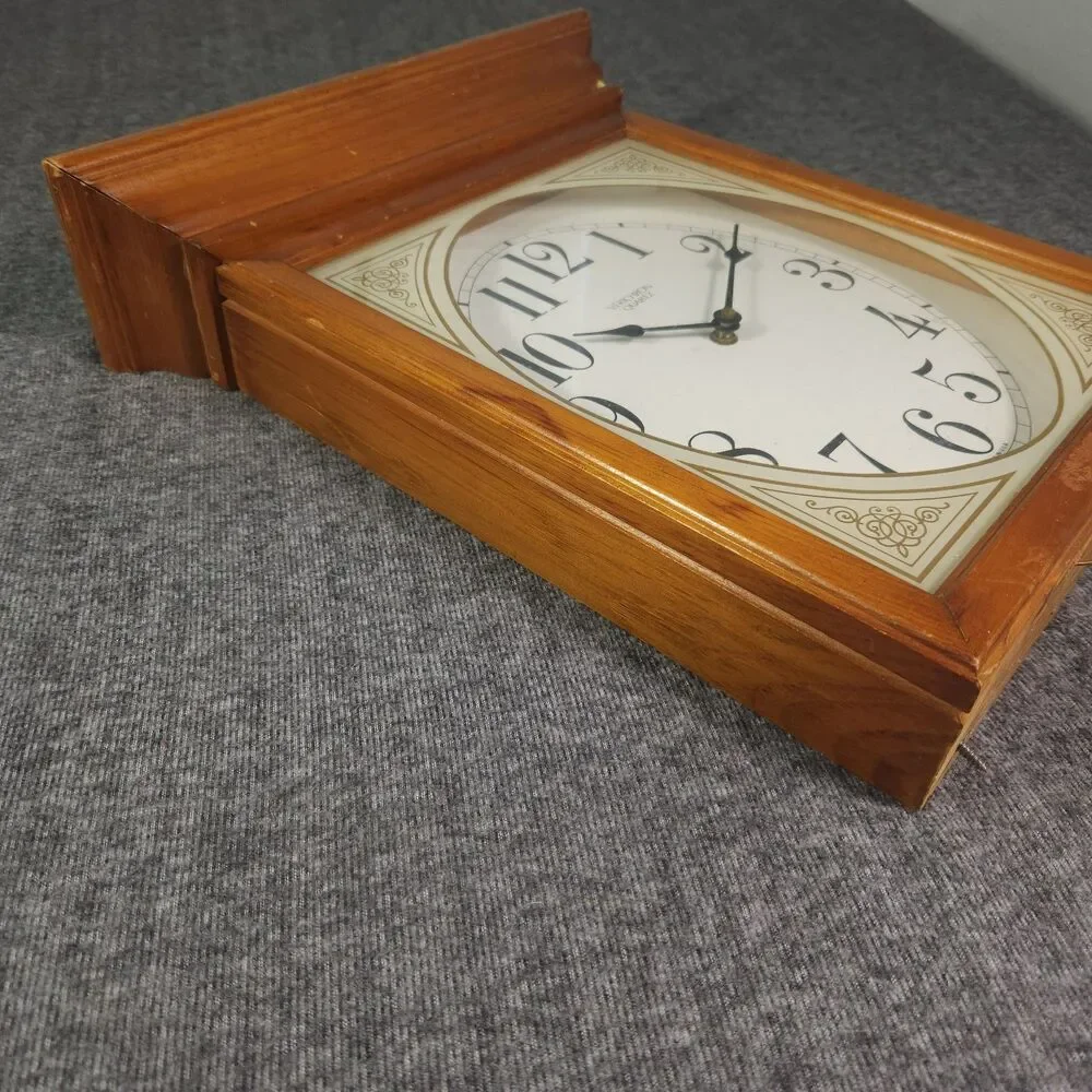 Vintage Verichron Mantle Wall Clock Wooden Rectangle Made In USA Works